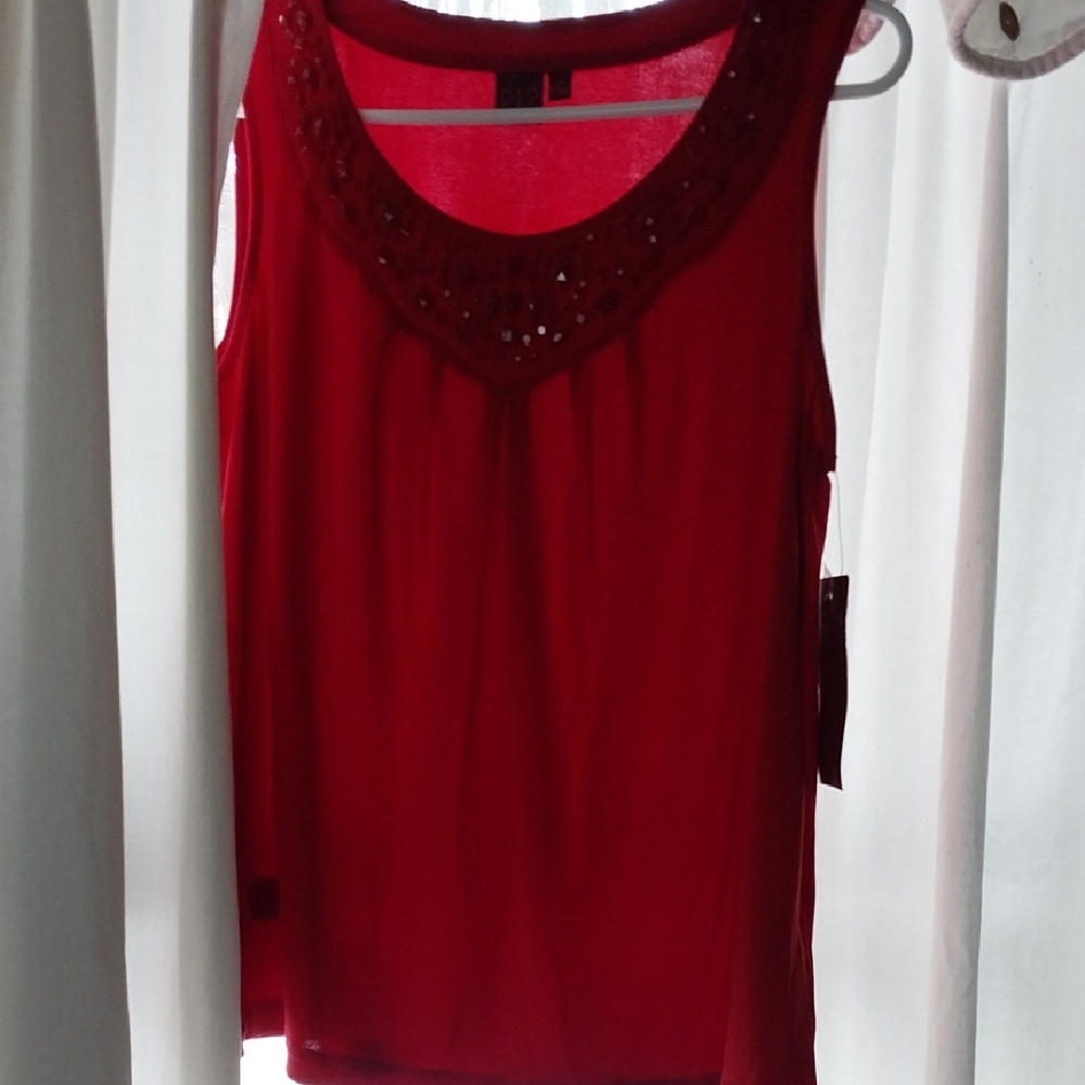 212 Collection Red Embellished Scoop Neck Tank
